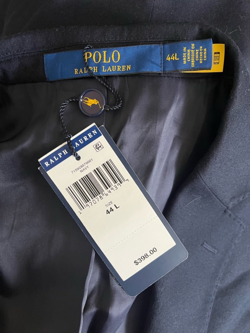 Polo Ralph Lauren Navy Two-Button Gold Wool-Blend Gabardine Blazer size 44L READ - Picture 8 of 11